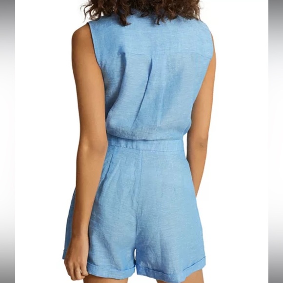 REISS Linen Ema Tie Front Sleeveless Romper - Picture 2 of 11